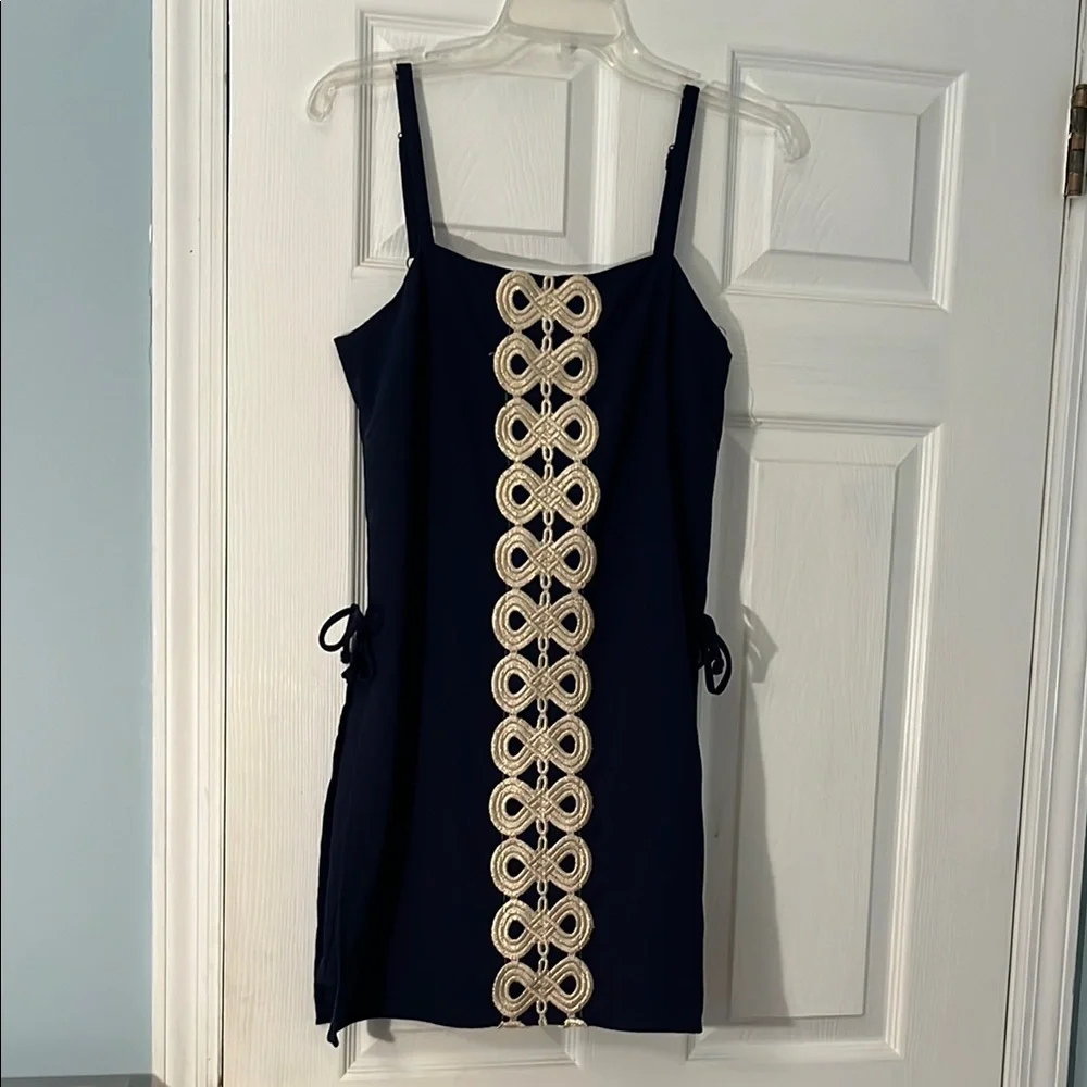 Lilly Pulitzer Navy Blue Romper with Gold Embroidery size 0 - Picture 1 of 7
